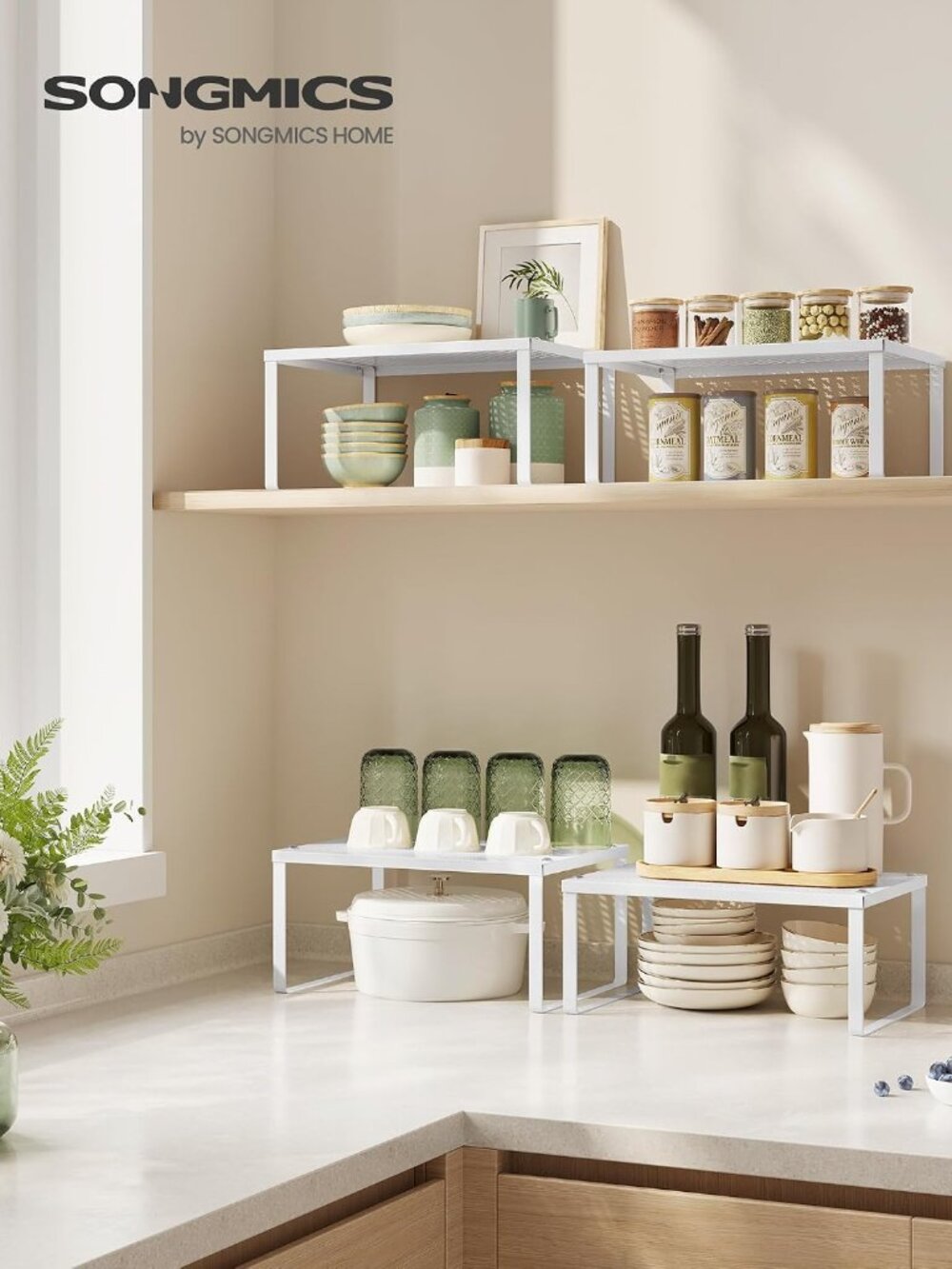 Set of 2 Metal Spice Racks, Stackable Expandable Shelf Risers - Picture 3 of 7
